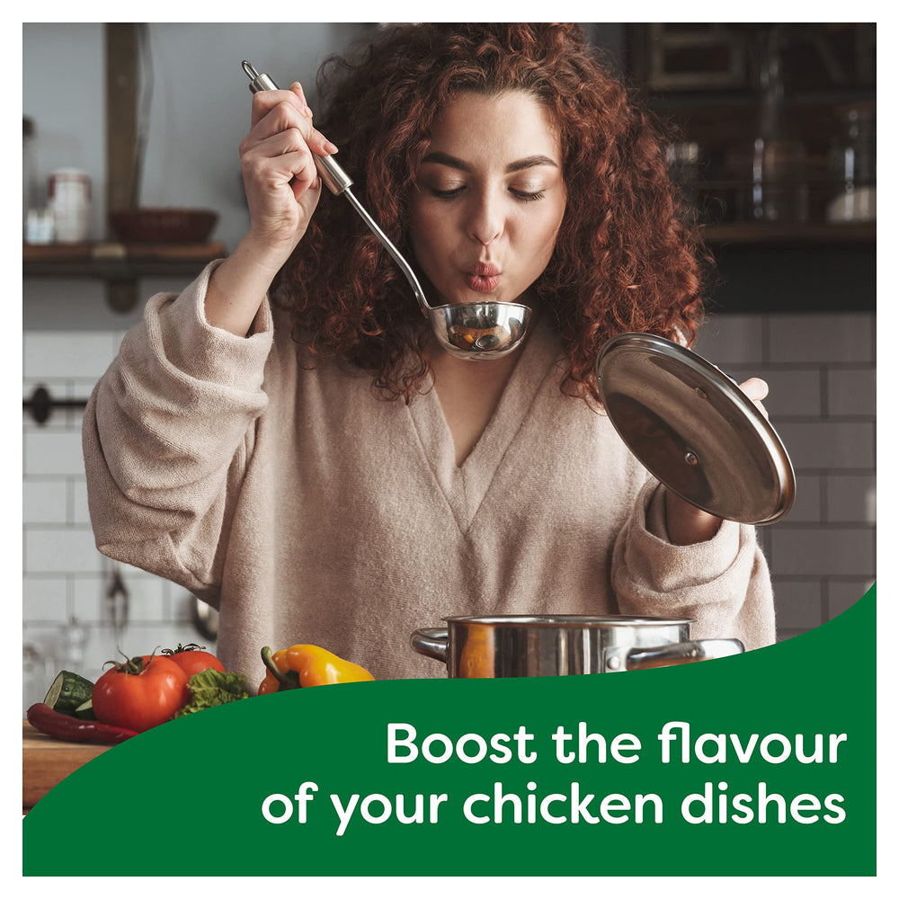 Knorr Chicken Stock Gel Pot packaging close-up highlighting compact storage.