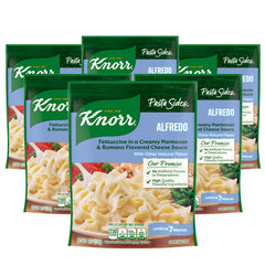 Knorr Pasta Sides Alfredo Fettuccine packaging shown, quick dinner solution for busy weeknights.