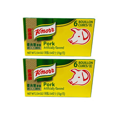 Knorr Pork Bouillon cubes in pack-2 offering quick pork flavor for stews and sauces.