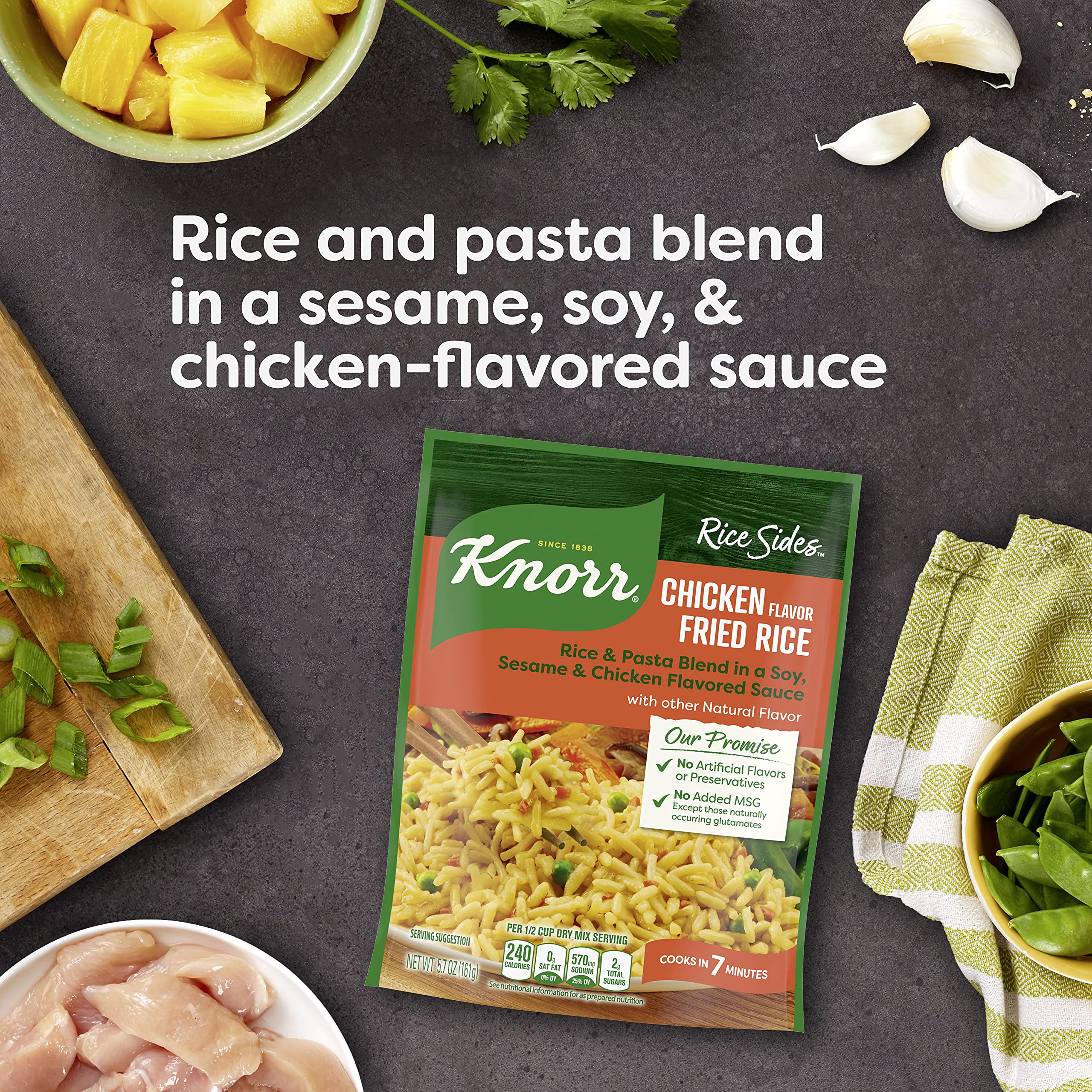 Serving bowl with Knorr Rice Sides Chicken Fried Rice ready to serve.