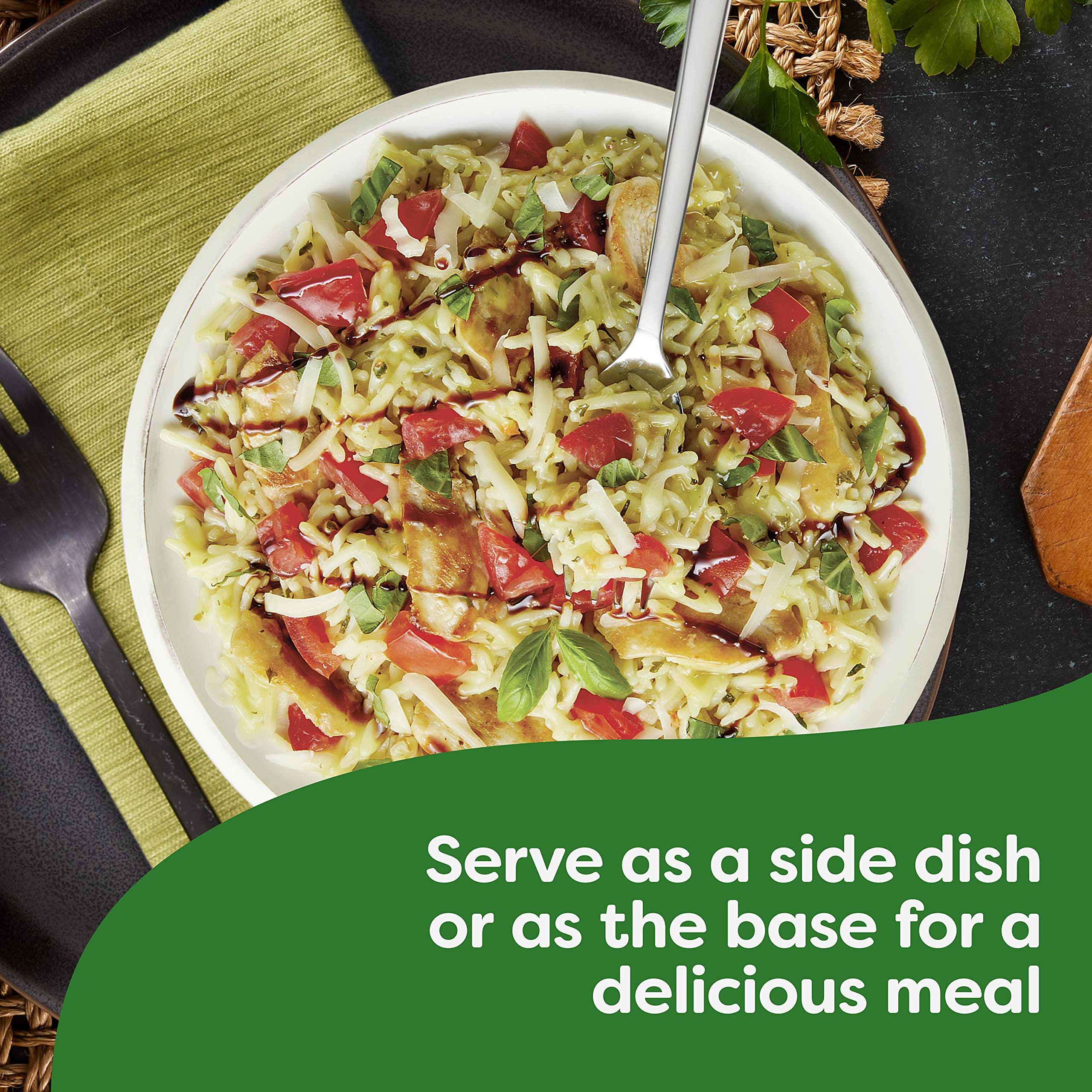 Knorr Rice Sides Creamy Chicken ingredients like onions and herbs on the counter.