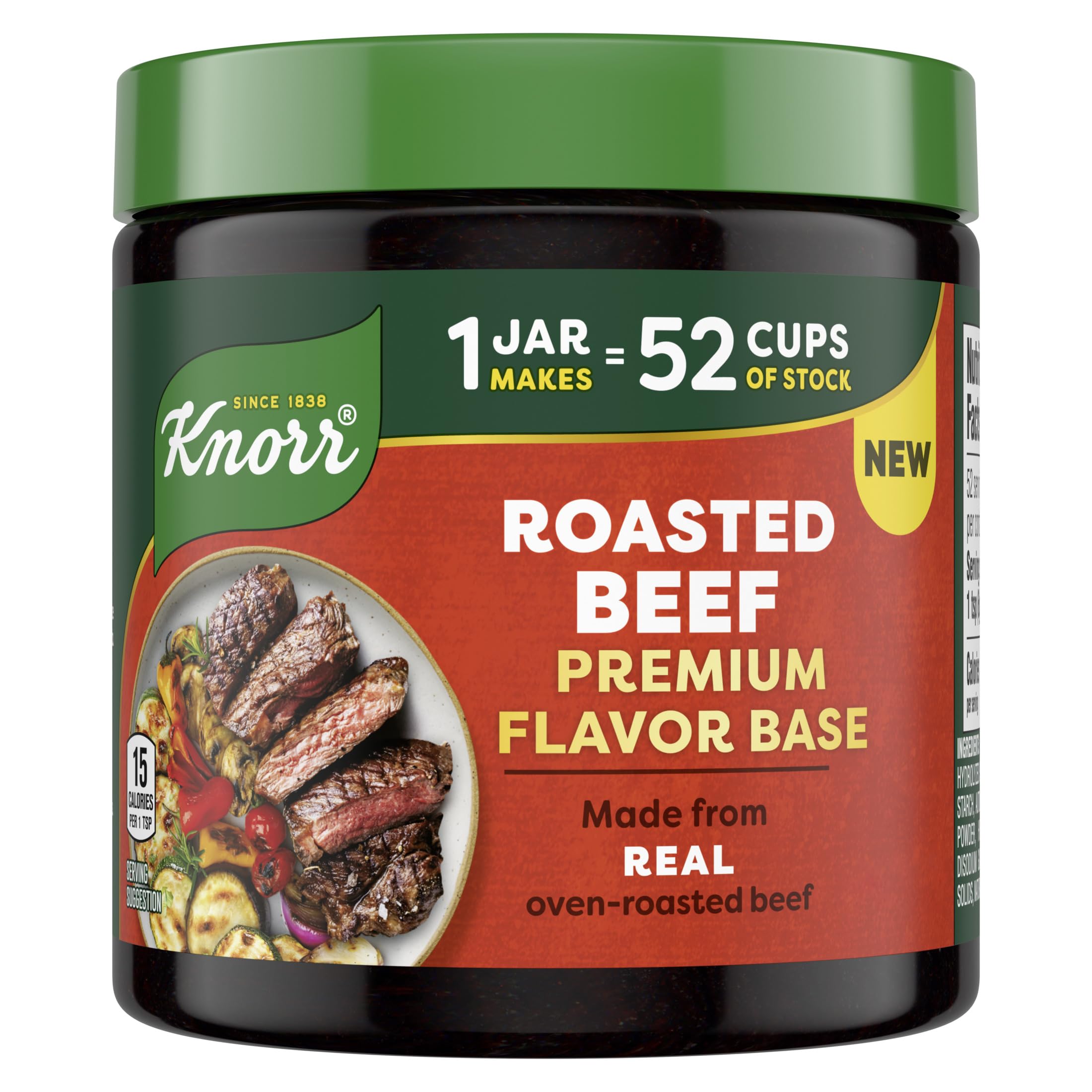 Knorr Roasted Beef Premium Flavor Base jar label shows authentic beef flavor for rich soups