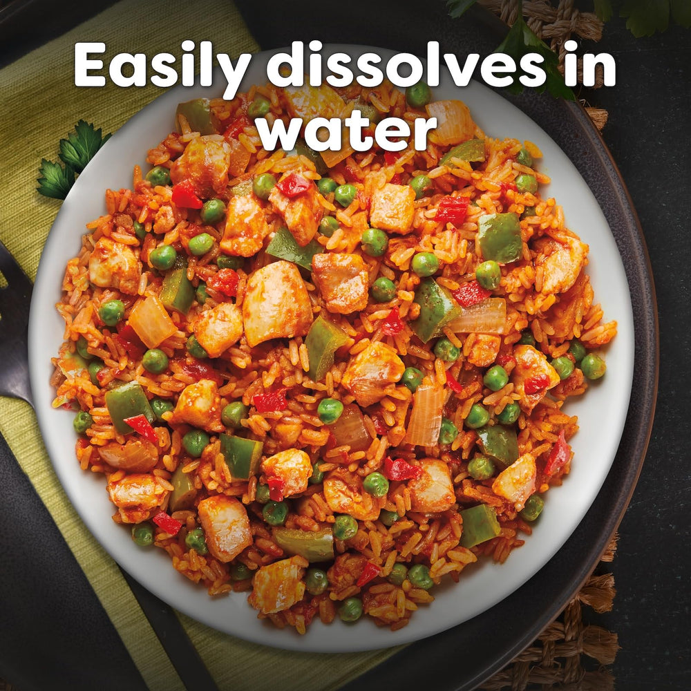 Knorr Tomato Bouillon Base tomato-chicken flavor broth enhances savory Latino dishes.