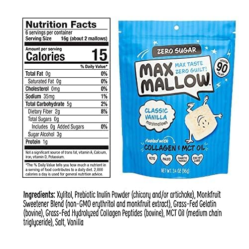Know Brainer Max Mallow label highlights sugar-free, clean ingredients.