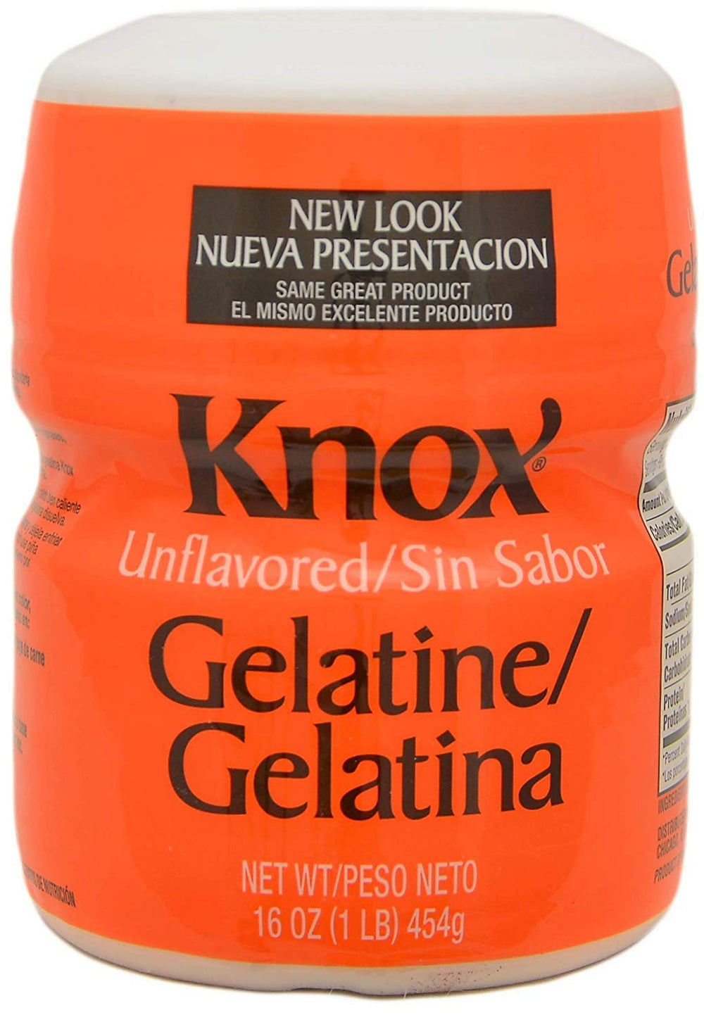 Knox unflavored gelatin 1lb packaging for bulk dessert and salad prep.