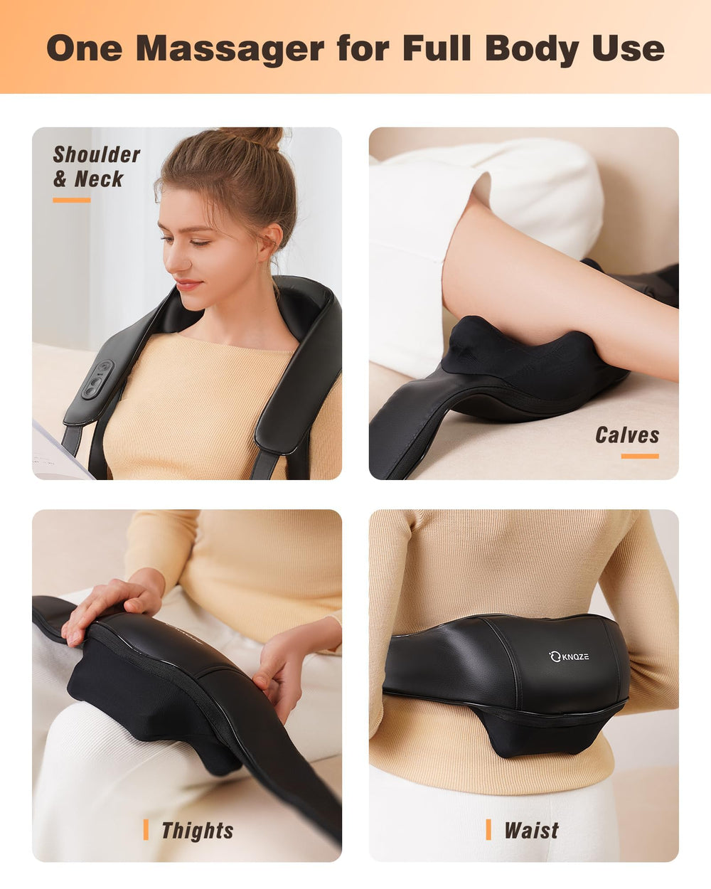KNQZE cordless massager with back strap design enables versatile, portable use