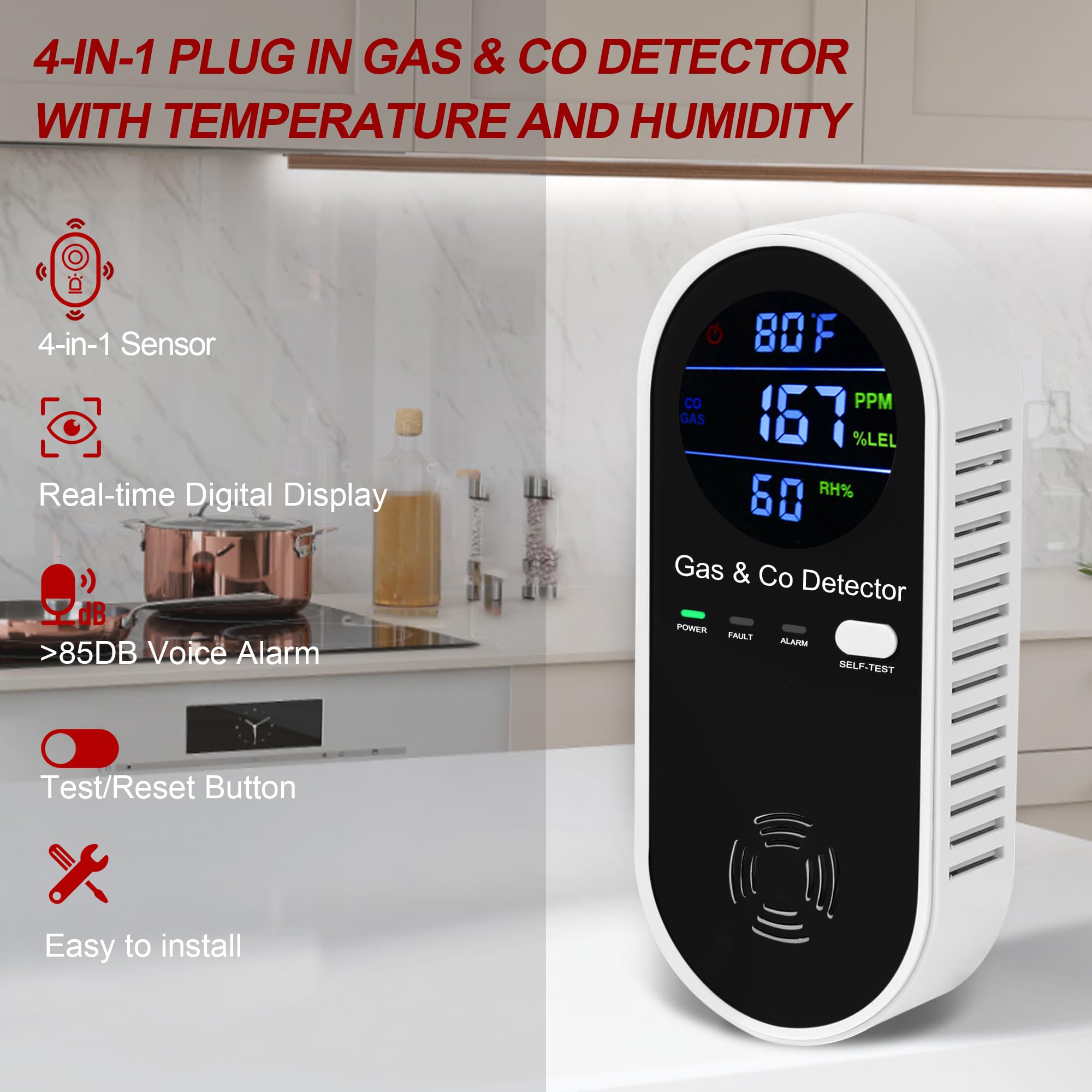 KOABBIT detector alarm 85dB helps notify you during gas or CO detection.