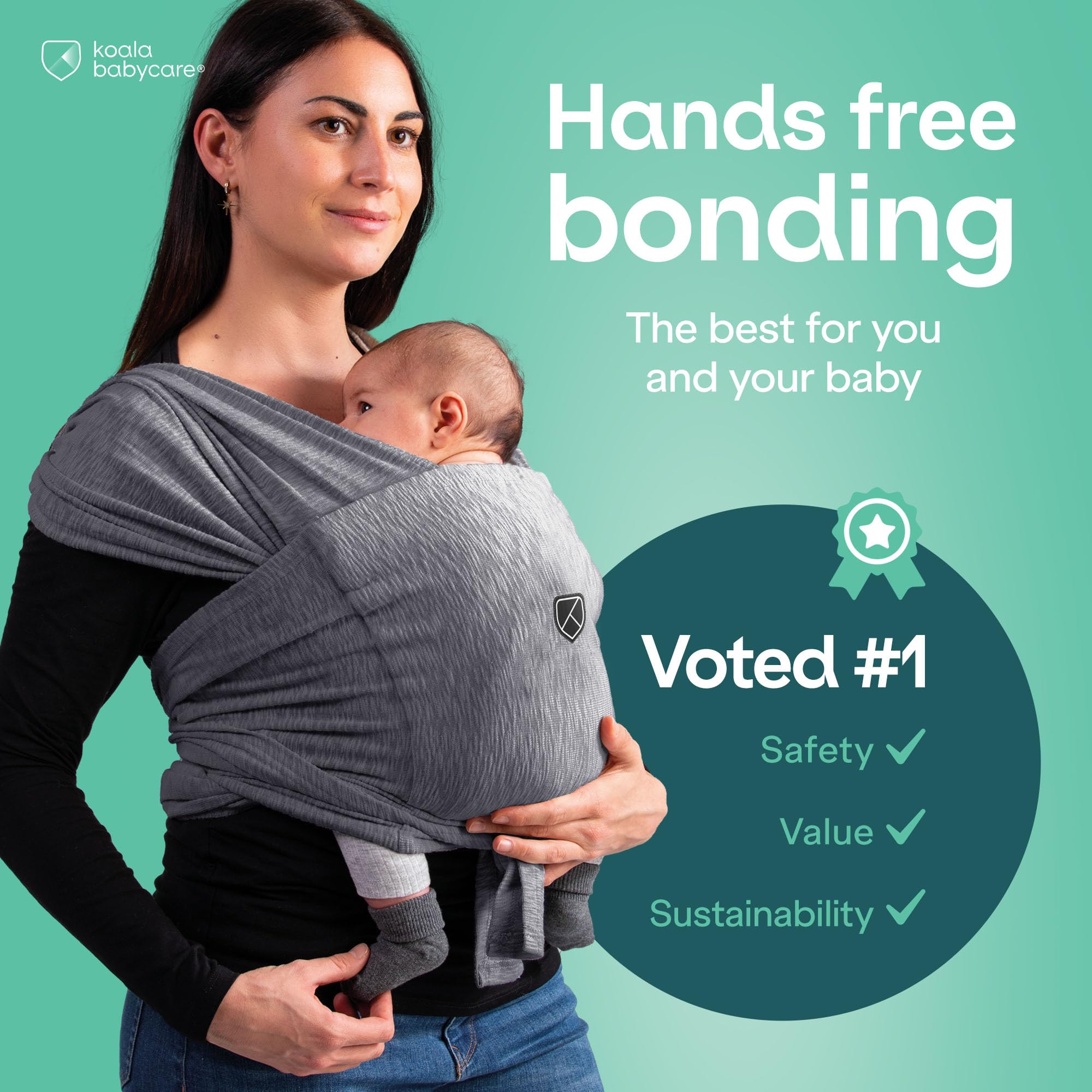 Koala Babycare wrap worn as a T-shirt style demonstrating quick, secure wear