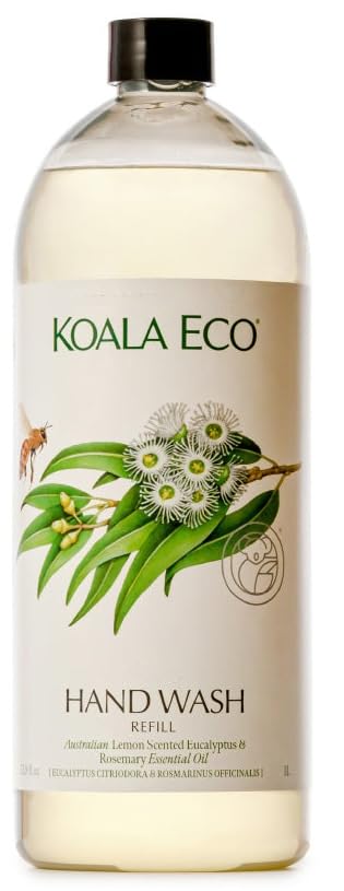 Koala Eco hand wash bottle with lemon eucalyptus scent for refreshing cleansing.
