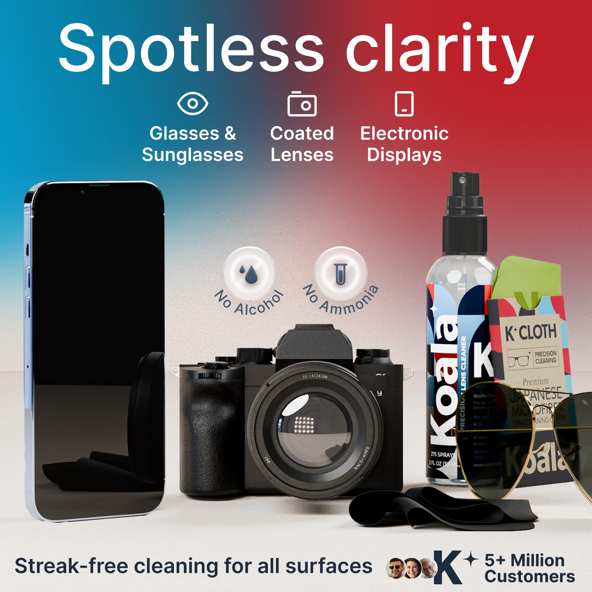 Koala eyeglass cleaner kit microfiber cloths for safe, scratch-free cleaning