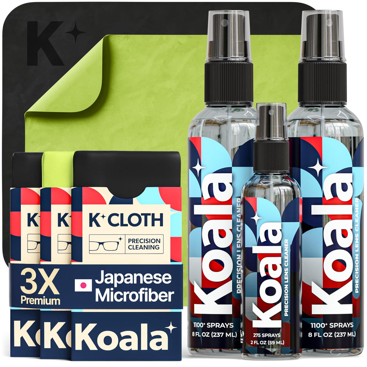 Koala lens cleaner spray bottle pour demonstrates quick, streak-free mist for glasses