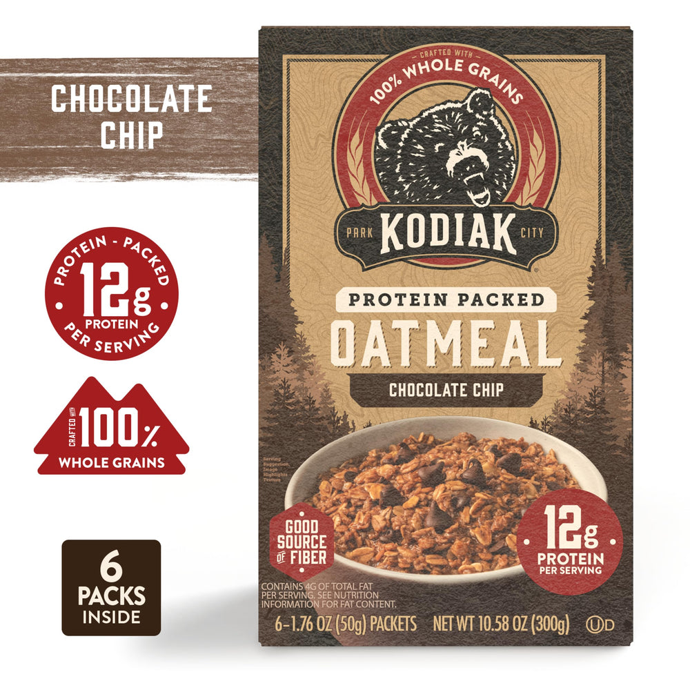 Kodiak Cakes oatmeal showing 12g protein per serving.