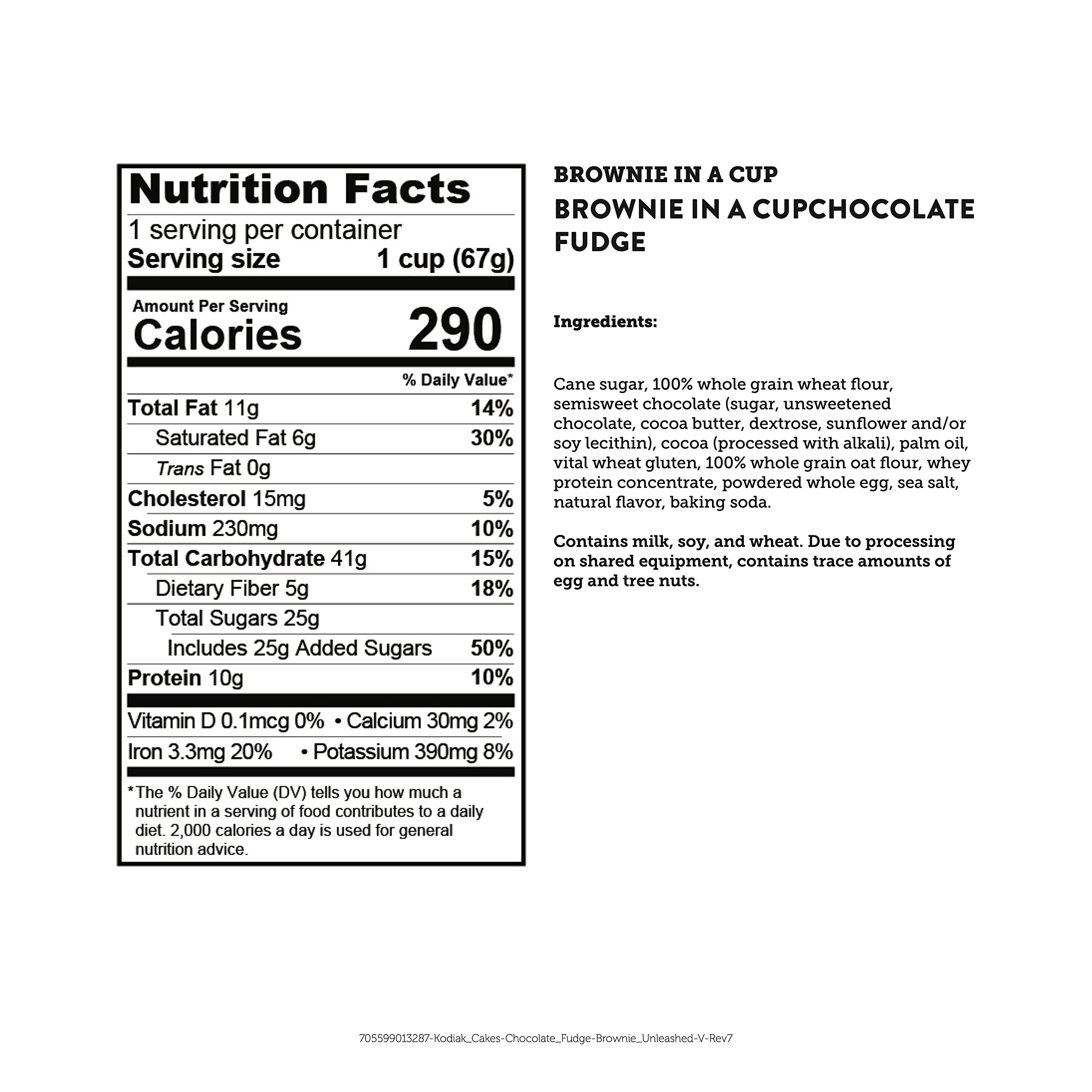 Non-GMO ingredients highlighted on Kodiak Cakes brownie cup packaging