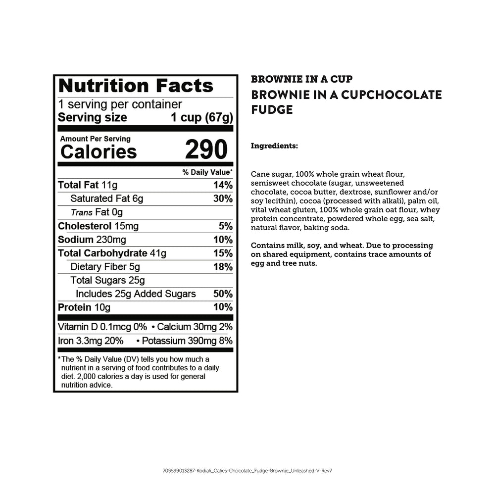 Non-GMO ingredients highlighted on Kodiak Cakes brownie cup packaging