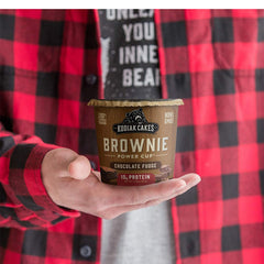 Serving shot of Kodiak Cakes Chocolate Fudge Brownie in a Cup with 10 g protein