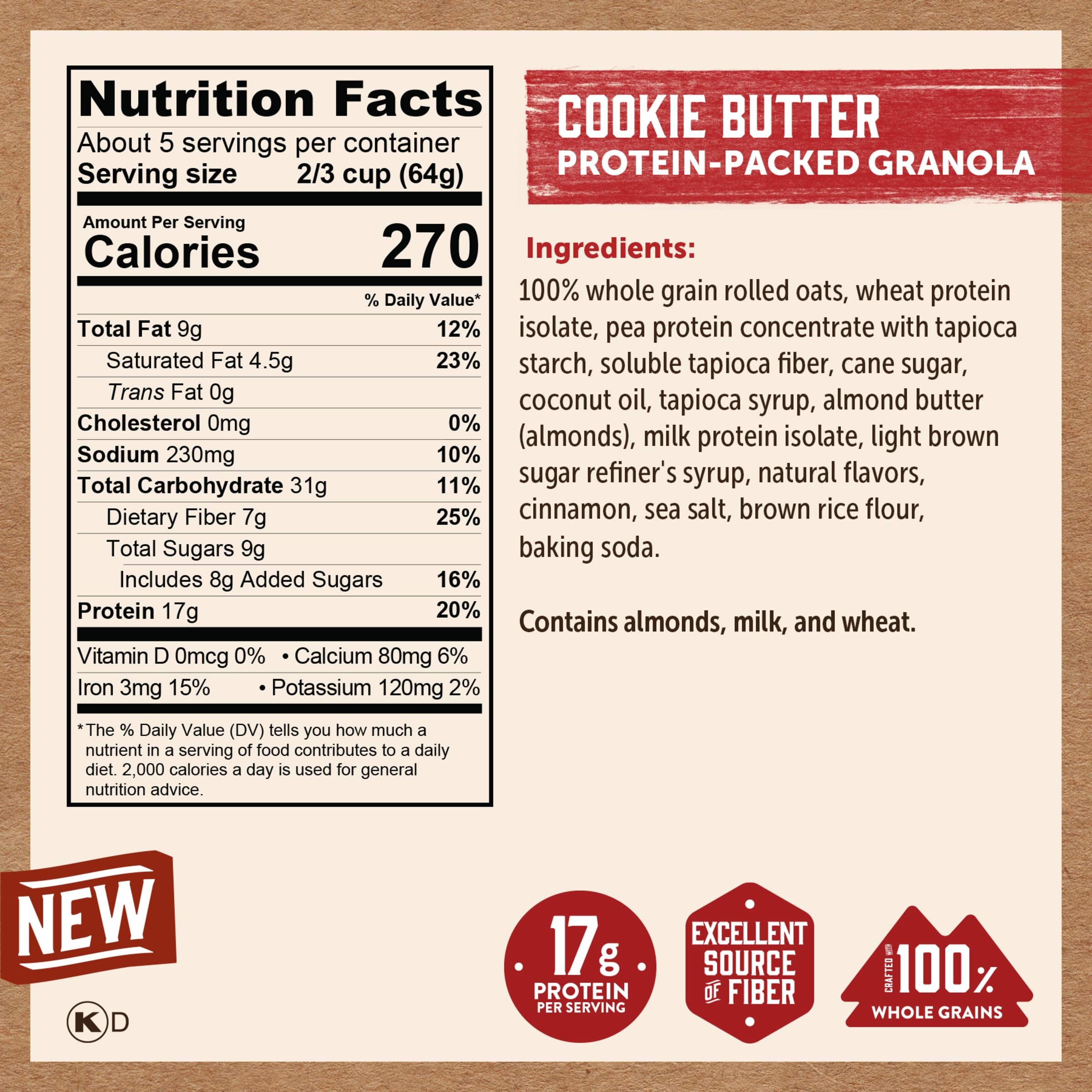 Close-up of Kodiak Cakes granola clusters with cookie butter flavor