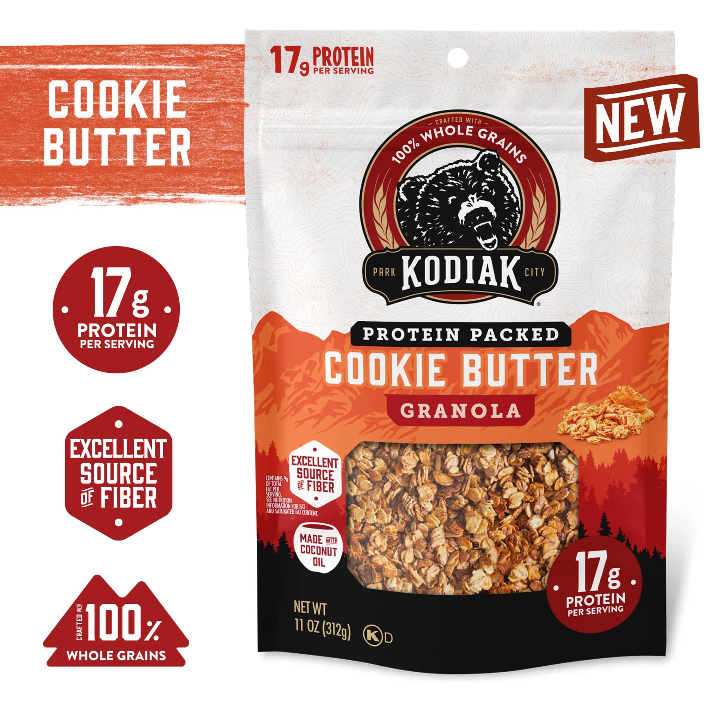 Kodiak Cakes granola being poured into a yogurt bowl