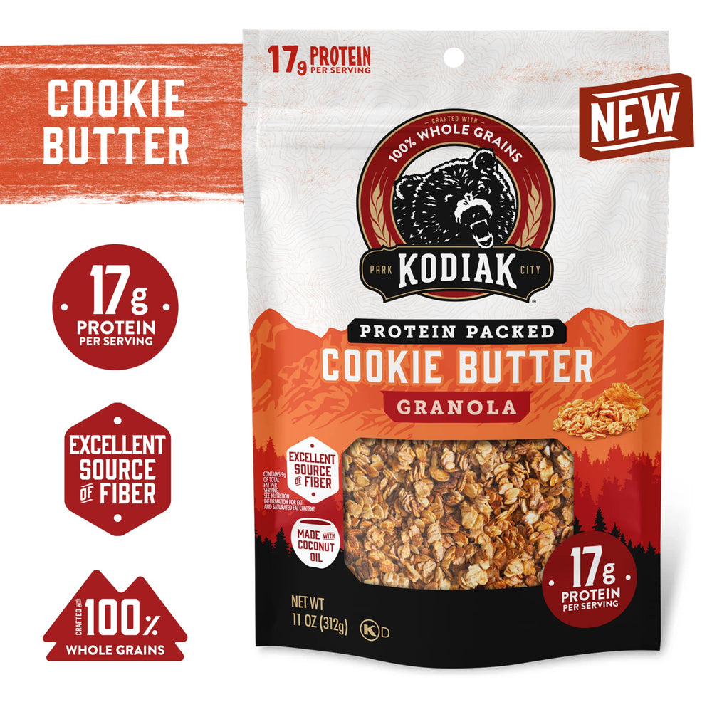 Kodiak Cakes granola being poured into a yogurt bowl