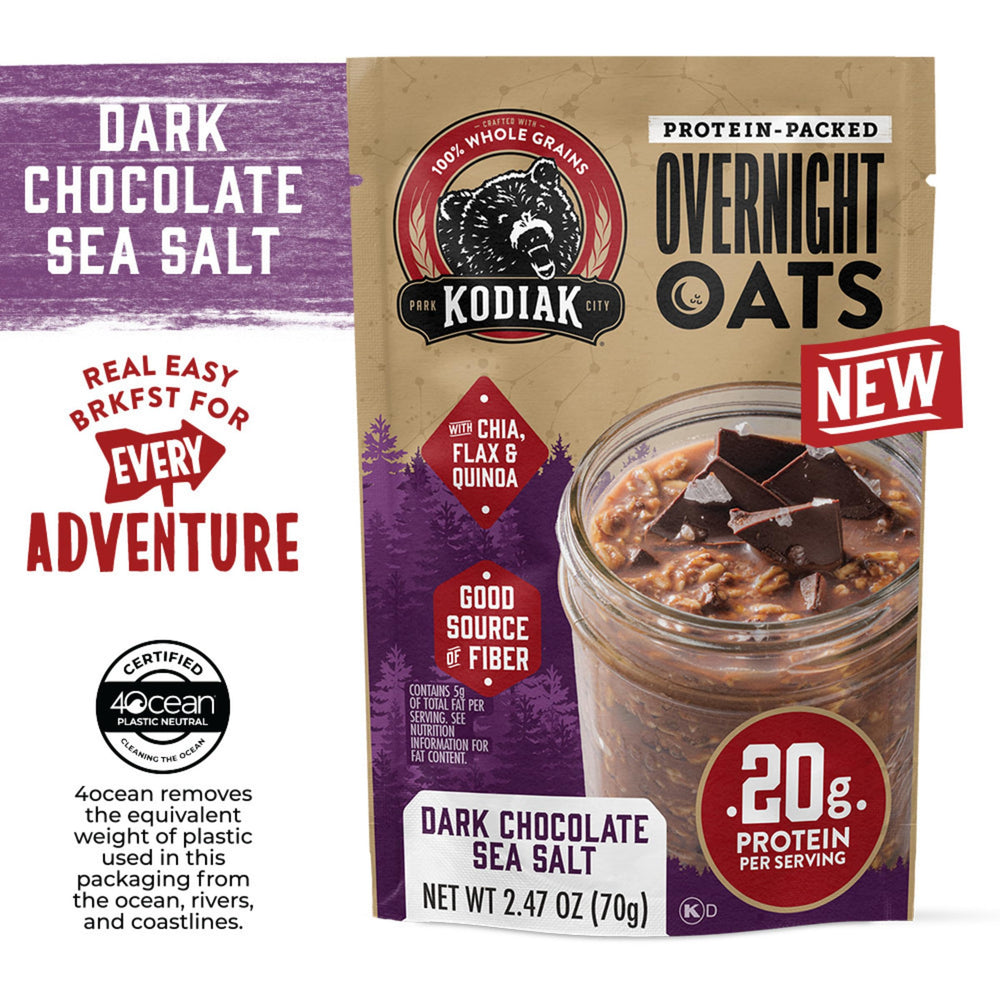 Kodiak Cakes Dark Chocolate Sea Salt oats low sugar treat.