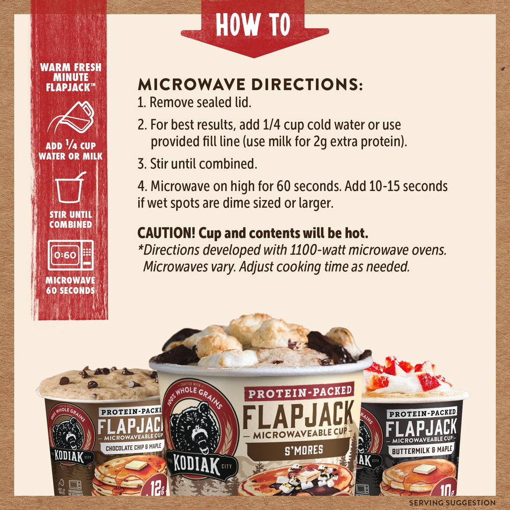 Kodiak Cakes flapjack cups with syrup-ready design speed up easy breakfasts.