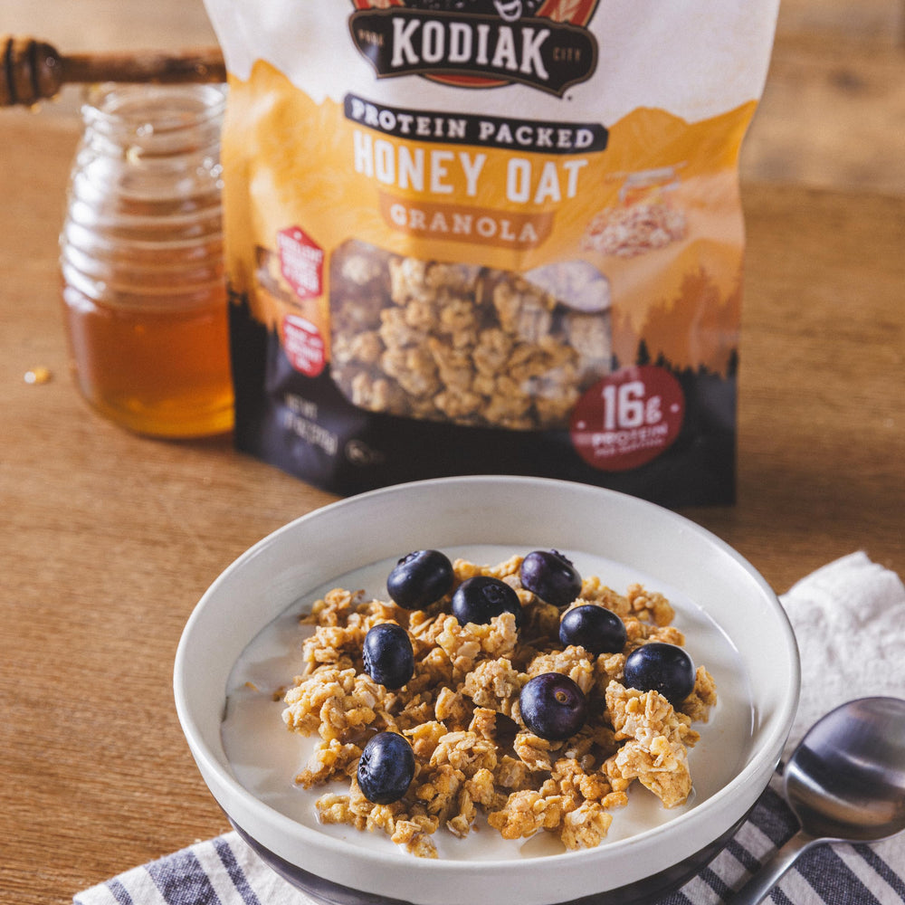 Kodiak Cakes Honey Oat Granola ingredients emphasize 100% whole grains and wholesome goodness.