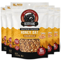 Kodiak Cakes Honey Oat Granola pack with five resealable pouches for on-the-go fuel.