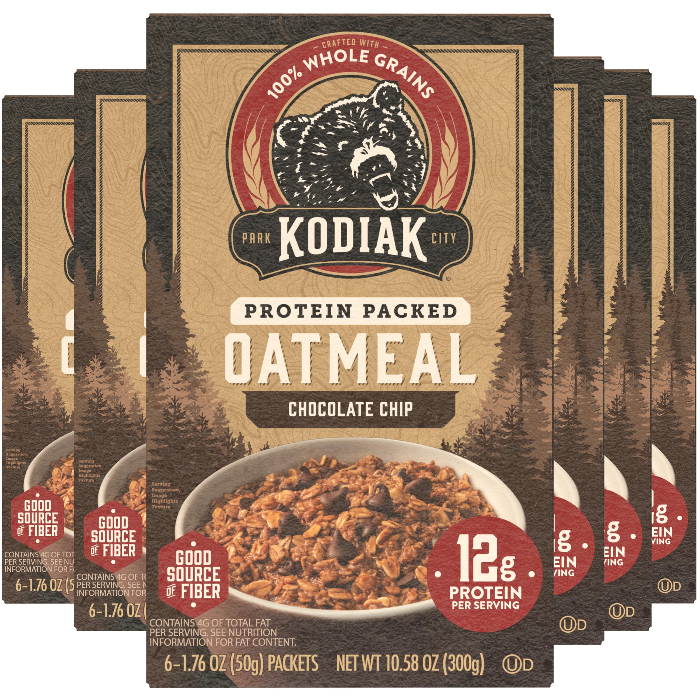 Kodiak Cakes instant oatmeal chocolate chip boxes in a six-box bundle.