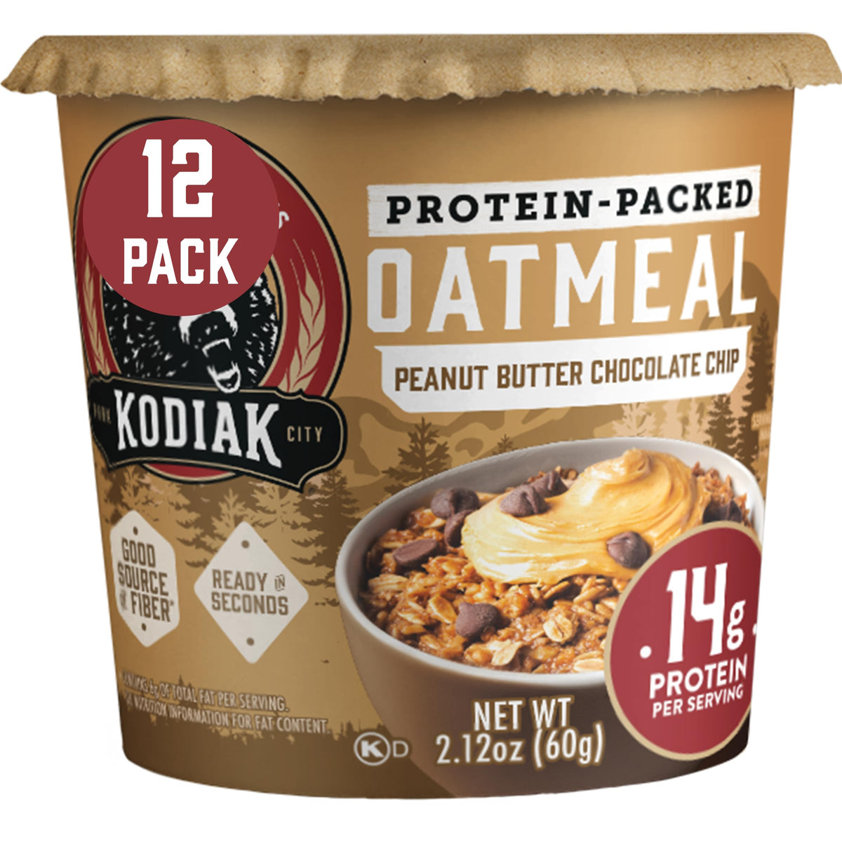 Kodiak Cakes instant oatmeal cup with peanut butter chocolate chip for a quick protein-packed breakfast.
