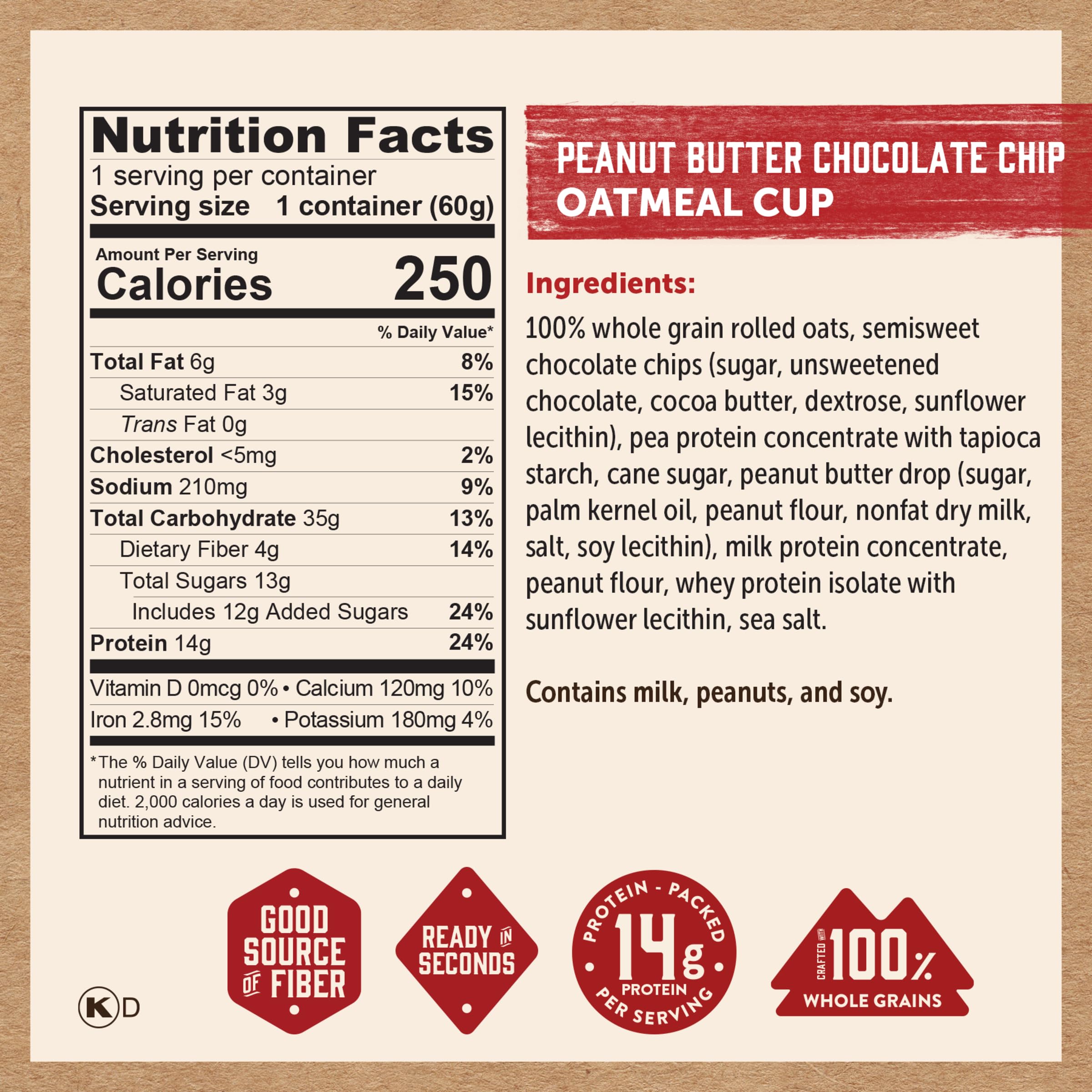 Kodiak Cakes instant oatmeal cup ready in minutes for a warm, satisfying start.