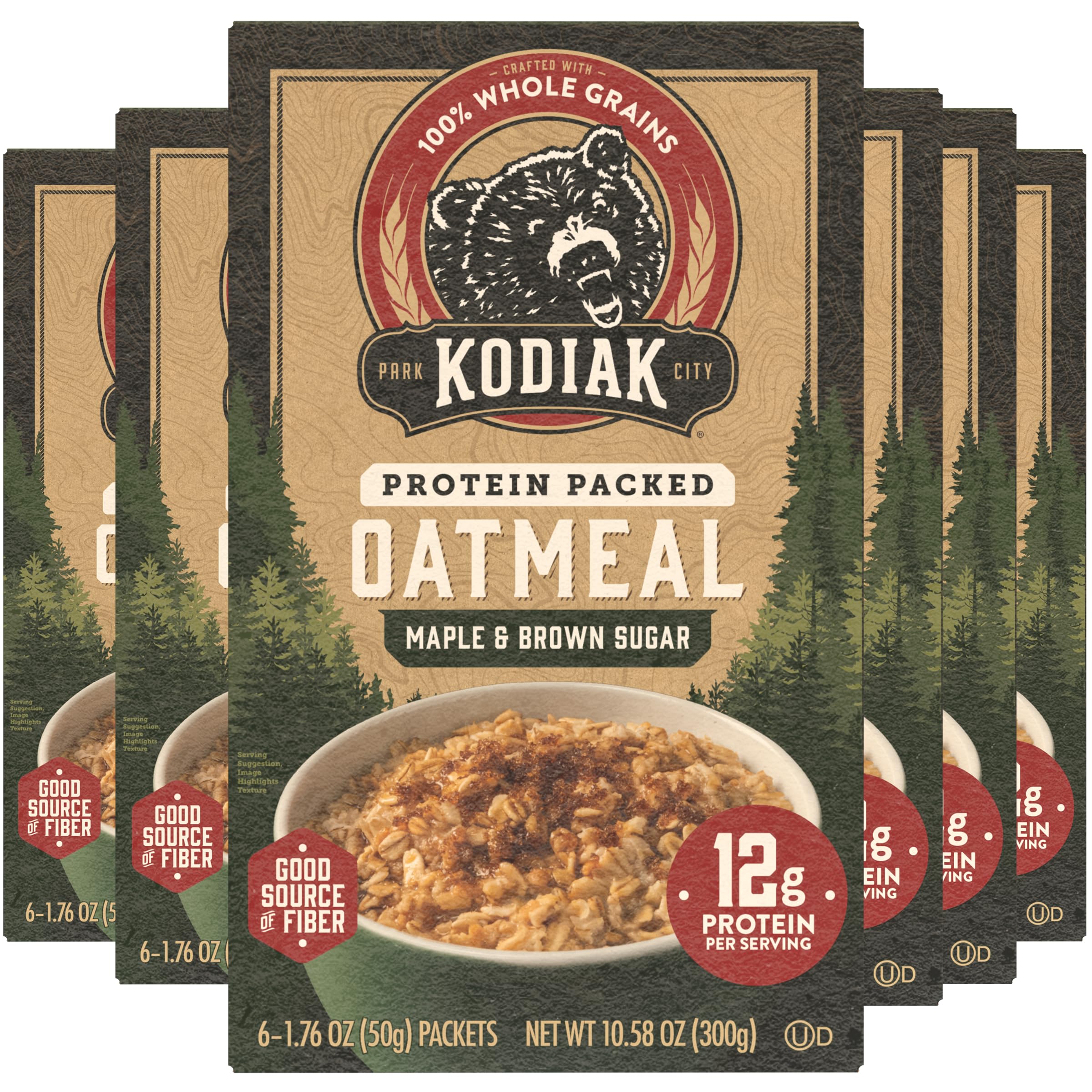 Kodiak Cakes Maple Brown Sugar Oatmeal Pack front view; a protein-rich breakfast option.