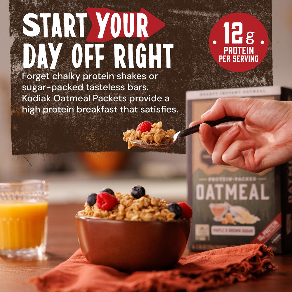 Kodiak Cakes Maple Brown Sugar Oatmeal Serving Cup ready to heat and enjoy.