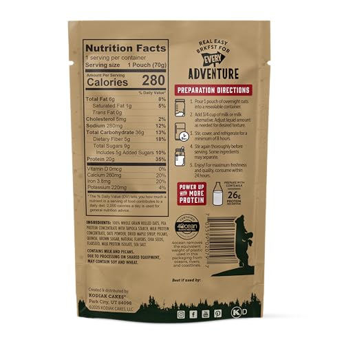 Kodiak Cakes Maple Pecan Overnight Oats pouch ready to mix with 20g protein