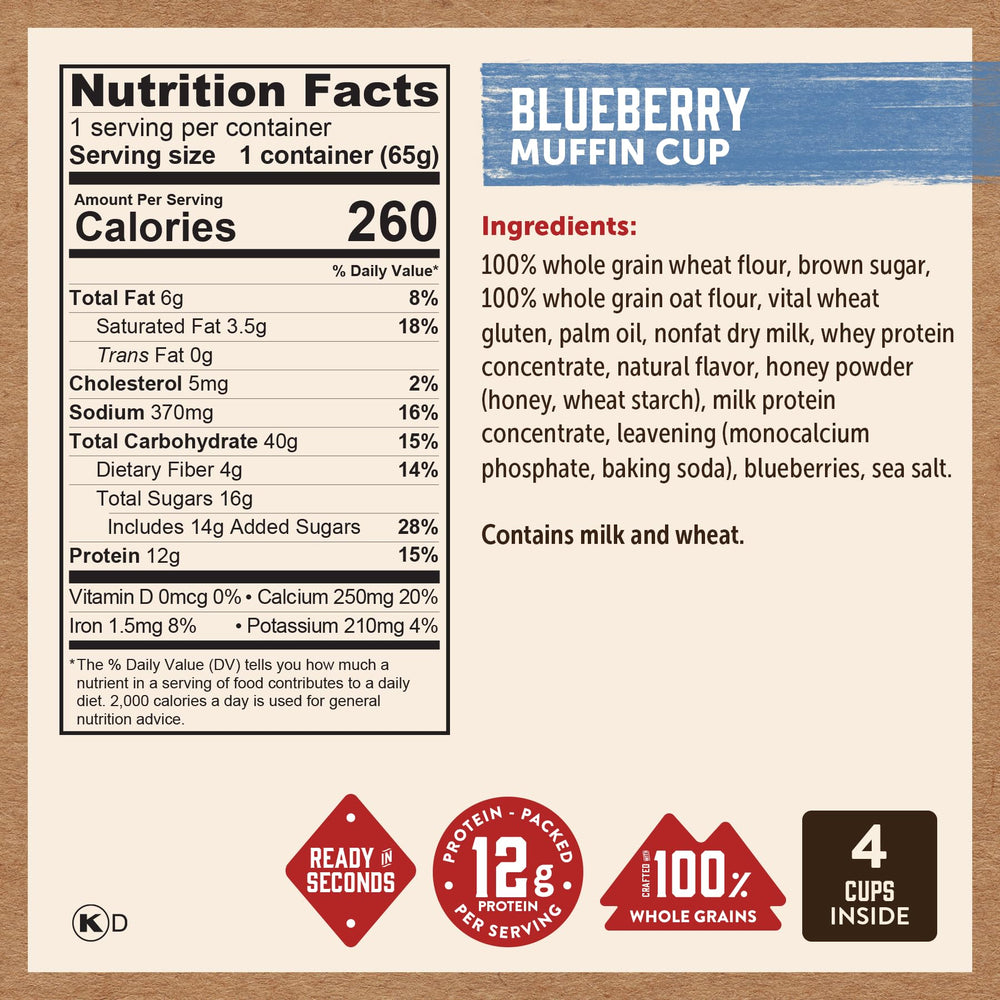 Kodiak Cakes Minute Muffin Cup Blueberry portable breakfast with 12g protein