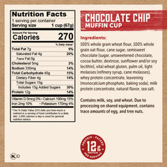 Kodiak Cakes Minute Muffins Chocolate Chip ingredients and whole grains in a convenient muffin.
