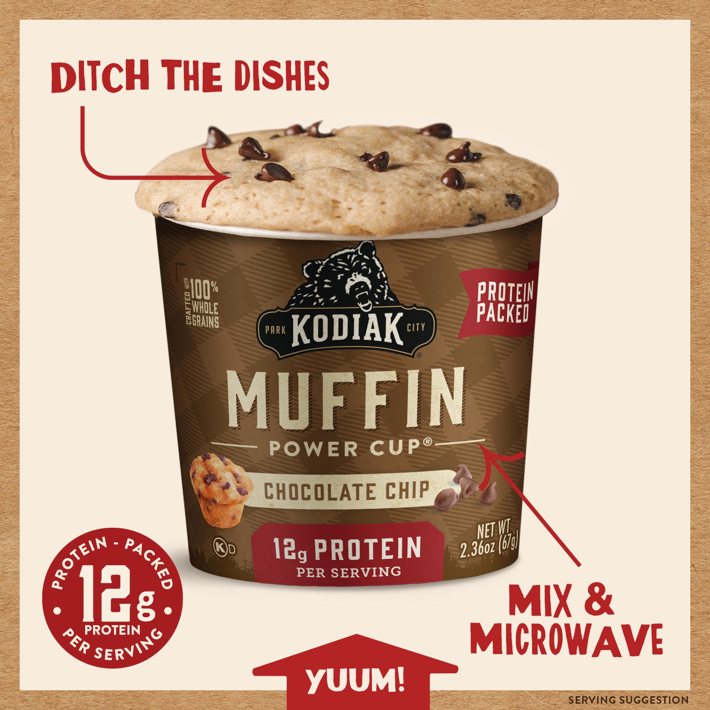 Kodiak Cakes Minute Muffins Chocolate Chip Non-GMO ingredients and wholesome grains.