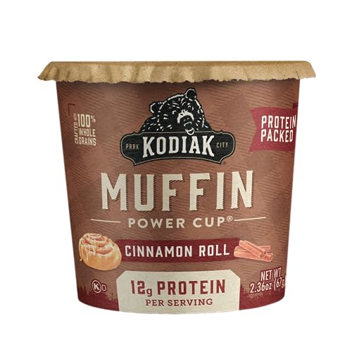 Kodiak Cakes Minute Muffins Cinnamon Roll microwave-ready steps illustrate quick prep.