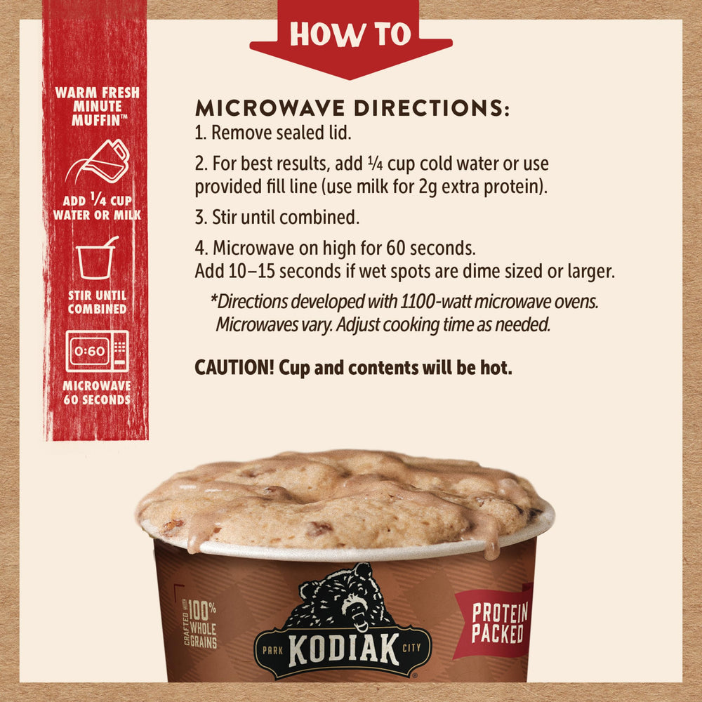Kodiak Cakes Minute Muffins Cinnamon Roll serving plate, ready-to-enjoy snack.