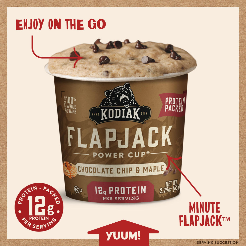 Kodiak Cakes Pancake On The Go serving suggestion with maple aroma.