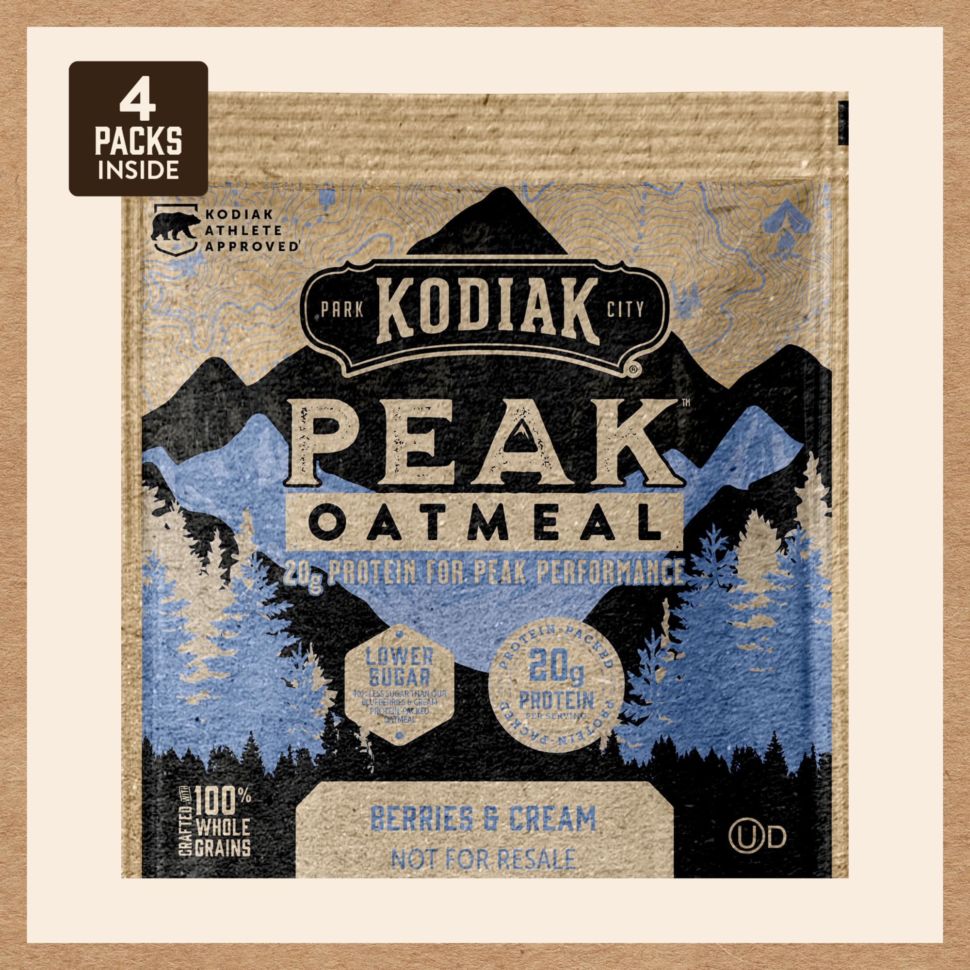 Travel-ready Kodiak Cakes Peak Oatmeal pack tucked into a bag.