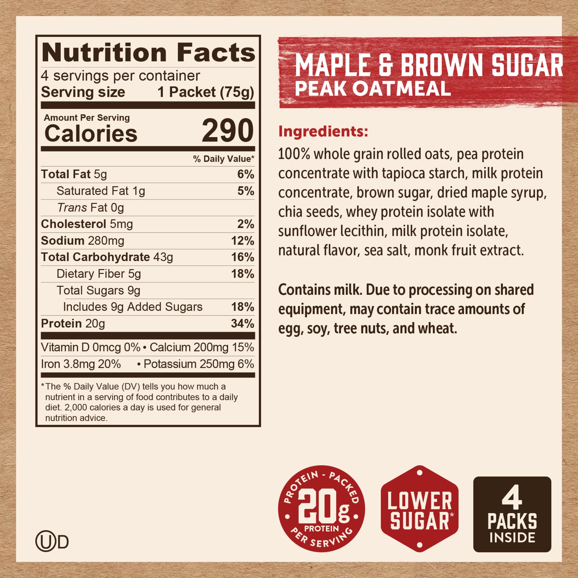 Kodiak Cakes Peak 100% whole grains for steady energy throughout busy mornings