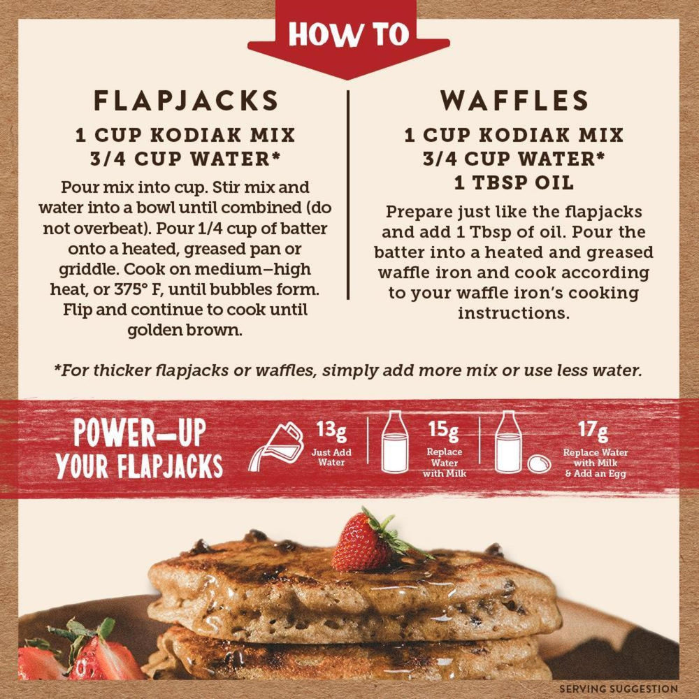 Kodiak Cakes Power Cakes chocolate chip closeup with visible chips in wholesome batter.