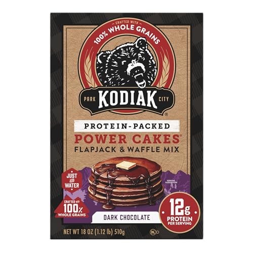 Kodiak Cakes waffles plated with syrup, protein-forward breakfast choice.