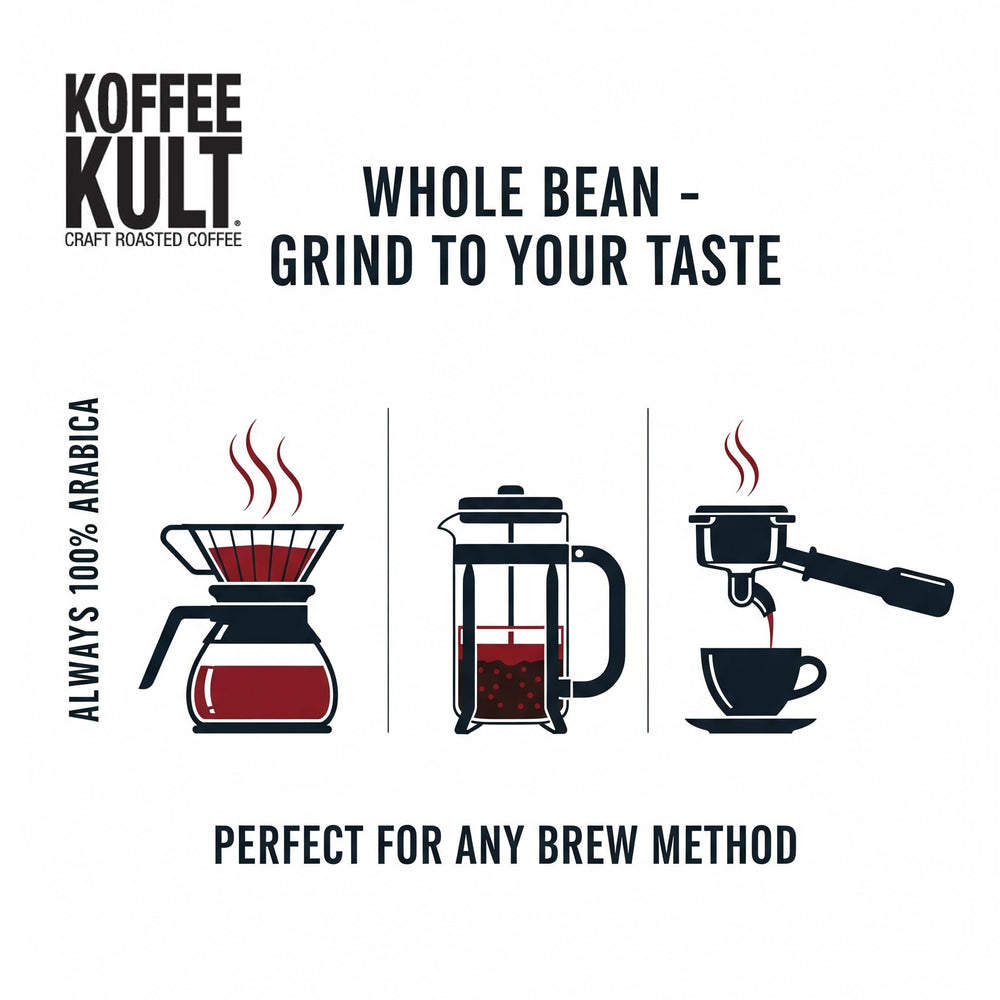 Koffee Kult 100% Arabica beans deliver smooth, balanced brews.