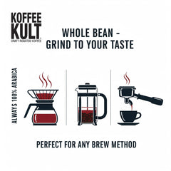 Koffee Kult 100% Arabica beans deliver smooth, balanced brews.