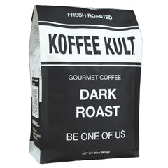 Koffee Kult dark roast whole bean bag with rich aroma for home espresso lovers.