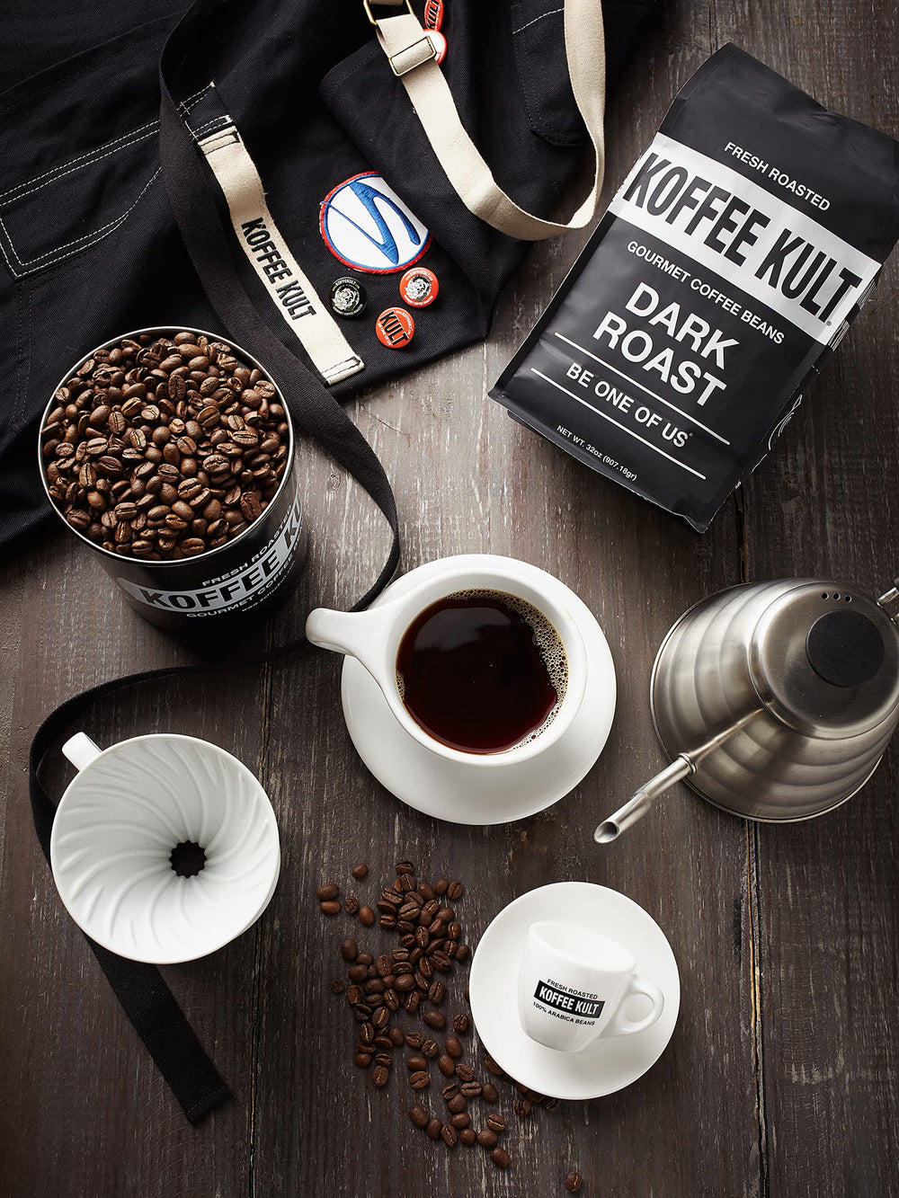 Koffee Kult origin blend from Colombia, Guatemala, Sumatra for nuanced flavor.