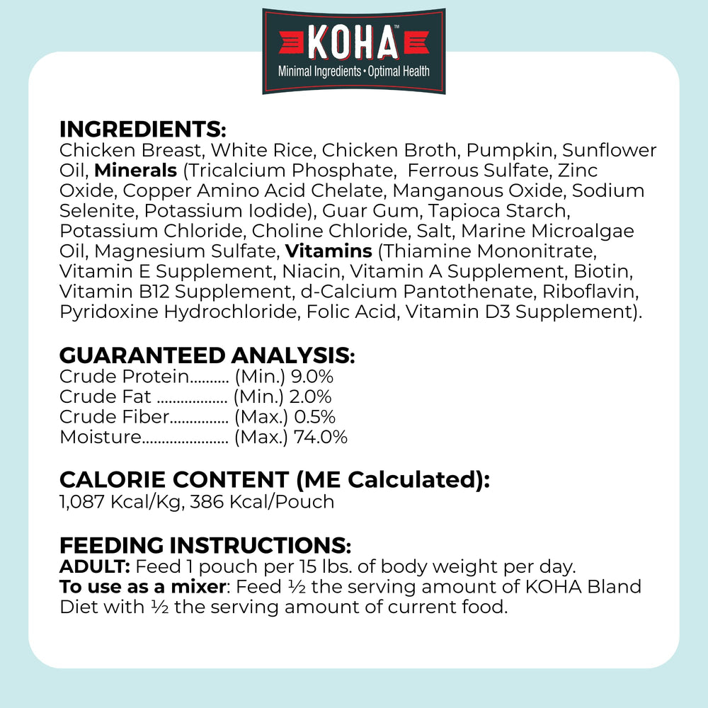 KOHA Bland Diet feeding scene, dog enjoying a bland, easy-to-digest meal.