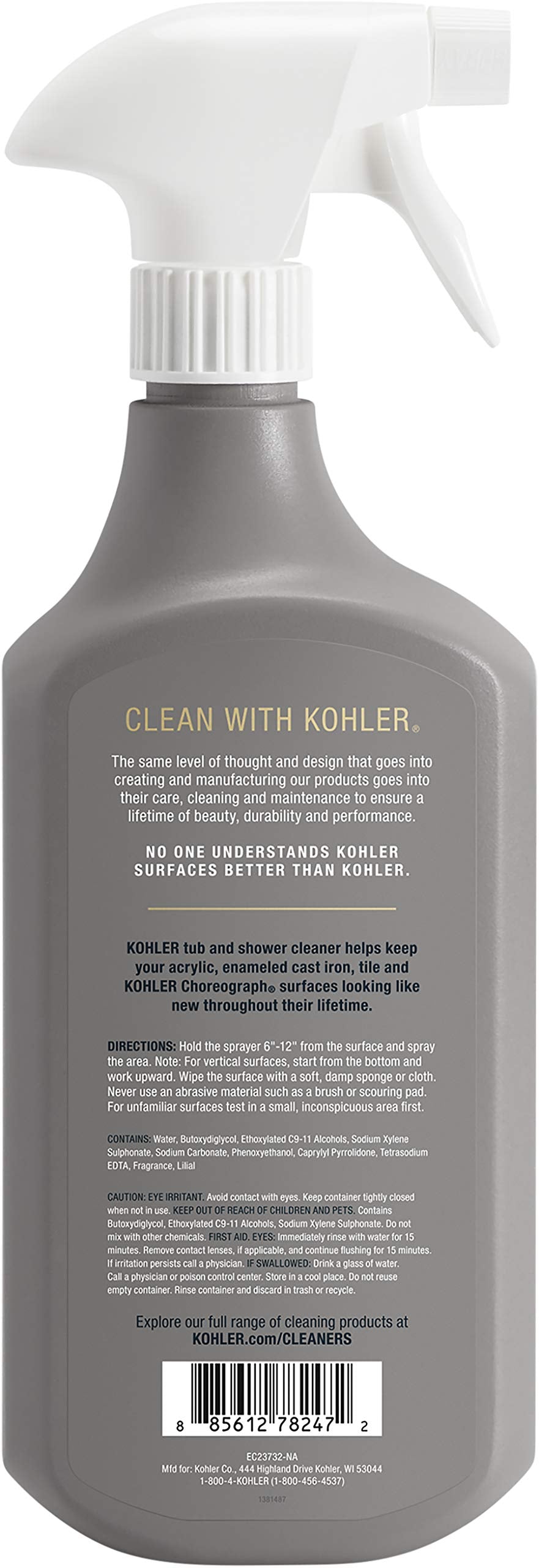 Kohler tub cleaner foam-action demonstrates quick surface care.