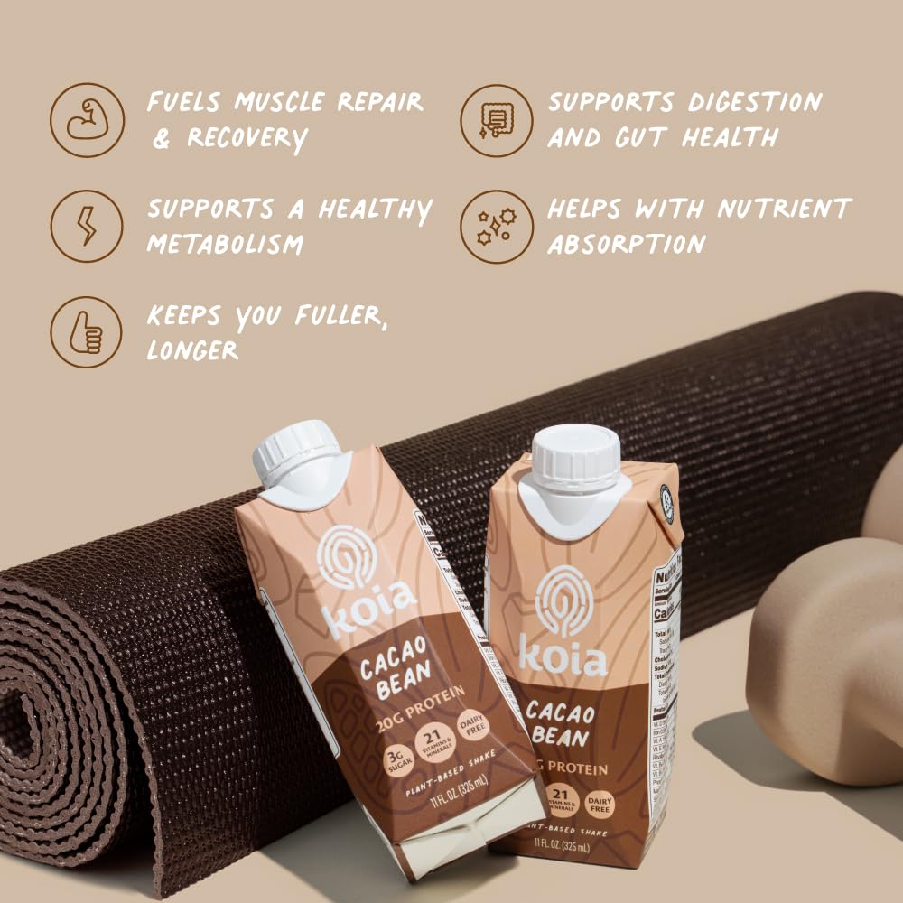 Koia nutrition label highlights vitamins and minerals in a dairy-free shake