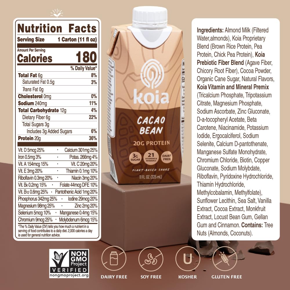 Koia Cacao Bean bottle poured into a glass for post-workout fuel